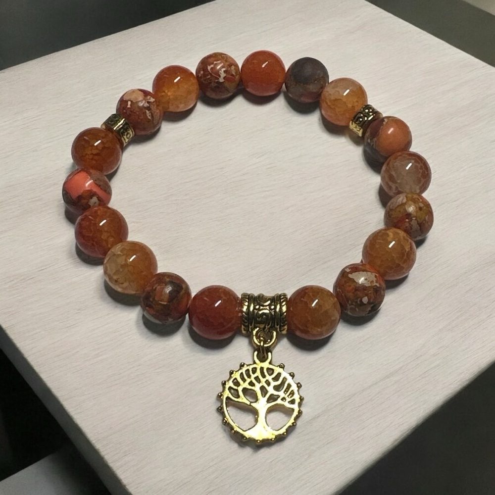 Carnelian Agate Stretch Bracelet with Charm